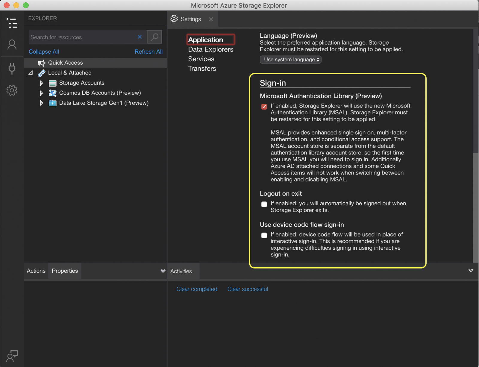 Microsoft Azure Storage Explorer hangs while starting or shutting down
